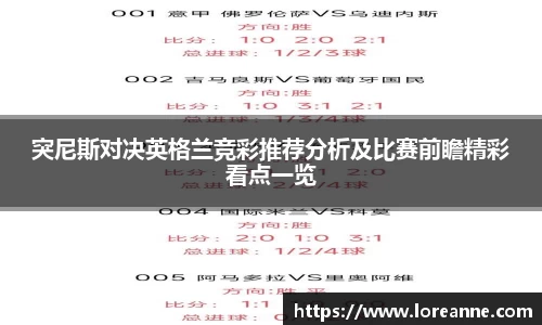 突尼斯对决英格兰竞彩推荐分析及比赛前瞻精彩看点一览